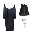 thumbnail image 1 of Disfraces de Halloween, disfraz de monja, túnica, pañuelo para la cabeza, gran cruz dorada, traje para mujer, 1 of 7