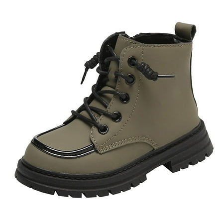 

Povozer Boys Girls Waterproof Lace up Glitter Mid Calf Combat Boots with Side Zipper Short Boots(Green 4.5-5 Years)