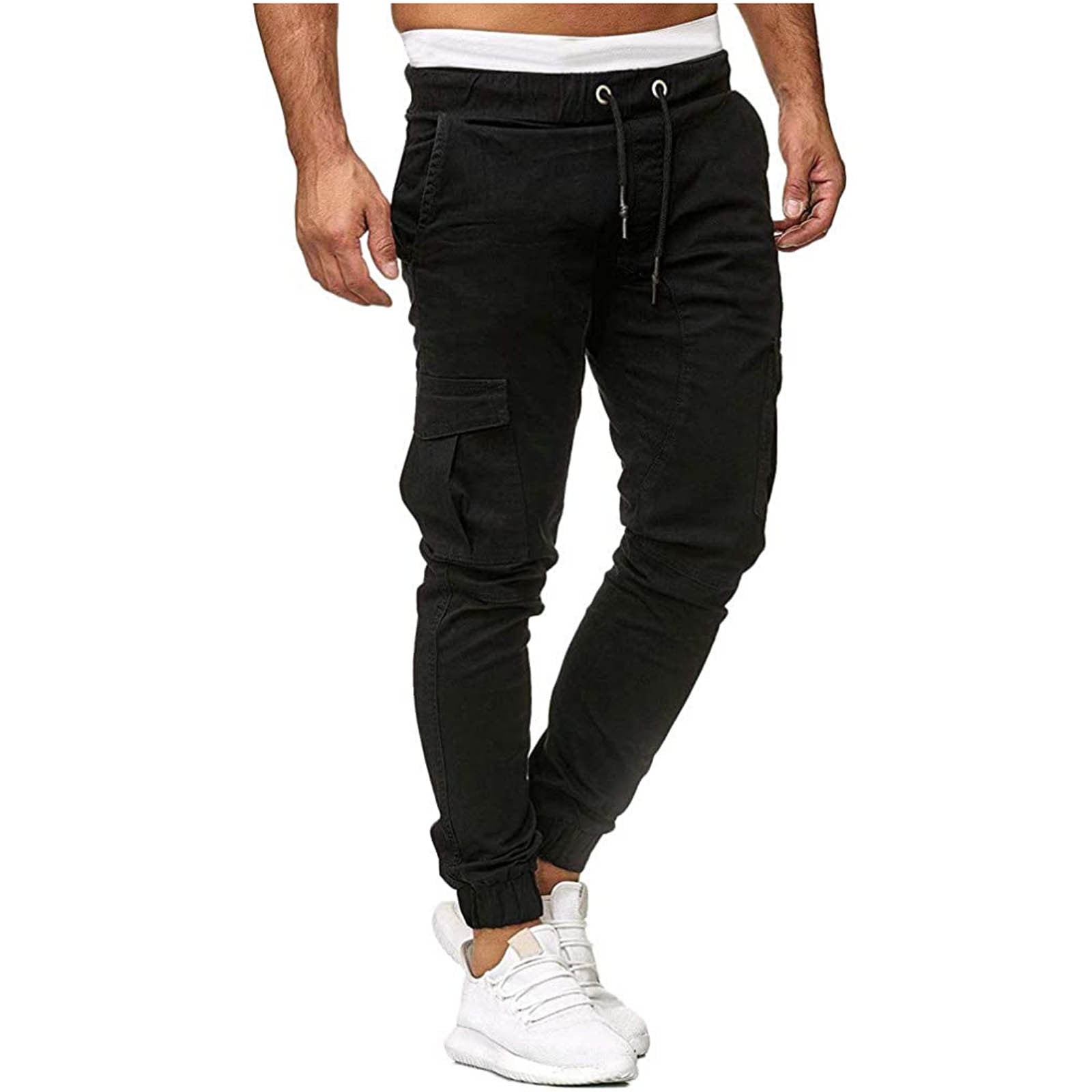 Ernkv Long Cargo Pants for Men Solid Color Fashion Fall Spring Trousers  Soft Cargo Sport Jogger Jogging Elastic Waist Comfy Lounge Casual Shorts  with Pocket Black L 