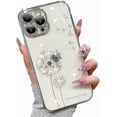 thumbnail image 7 of for iPhone Case,Luxury ElectroPlated Dandelion Pattern with Crystal Diamend Rhinestone Camera Lens Protection Shockproof Phone Case (Green,iPhone 14 Plus), 7 of 7