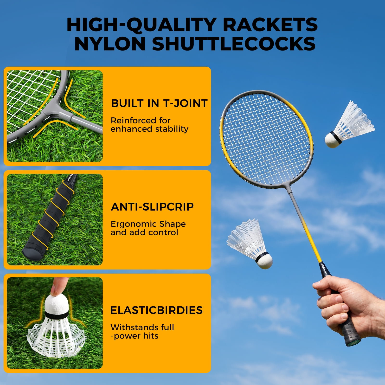 Haokelball Badminton Set with Net for Backyard – Outdoor Game Set with Tension Adjuster, 4 Rackets, Shuttlecocks, Poles, Boundary Line & Carry Bag