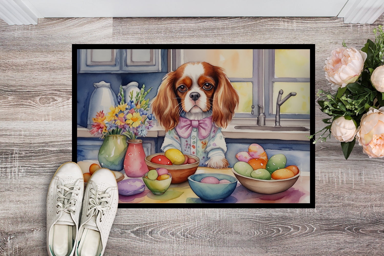 Decorating Easter Yorkshire Terrier Doormat