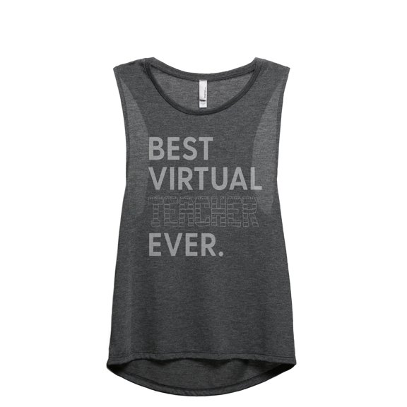 Best Virtual Teacher Ever Women's Fashion Sleeveless Muscle Workout Yoga Tank Top Charcoal Grey Large