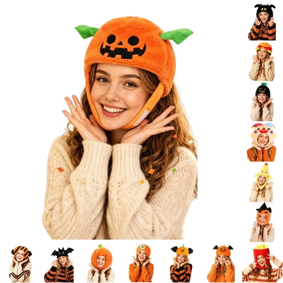 DHFJKG Funny Plush Pumpkin Hat, Adult Halloween Novelty Headwear, Photo Props Dress Up Halloween Party Headgear
