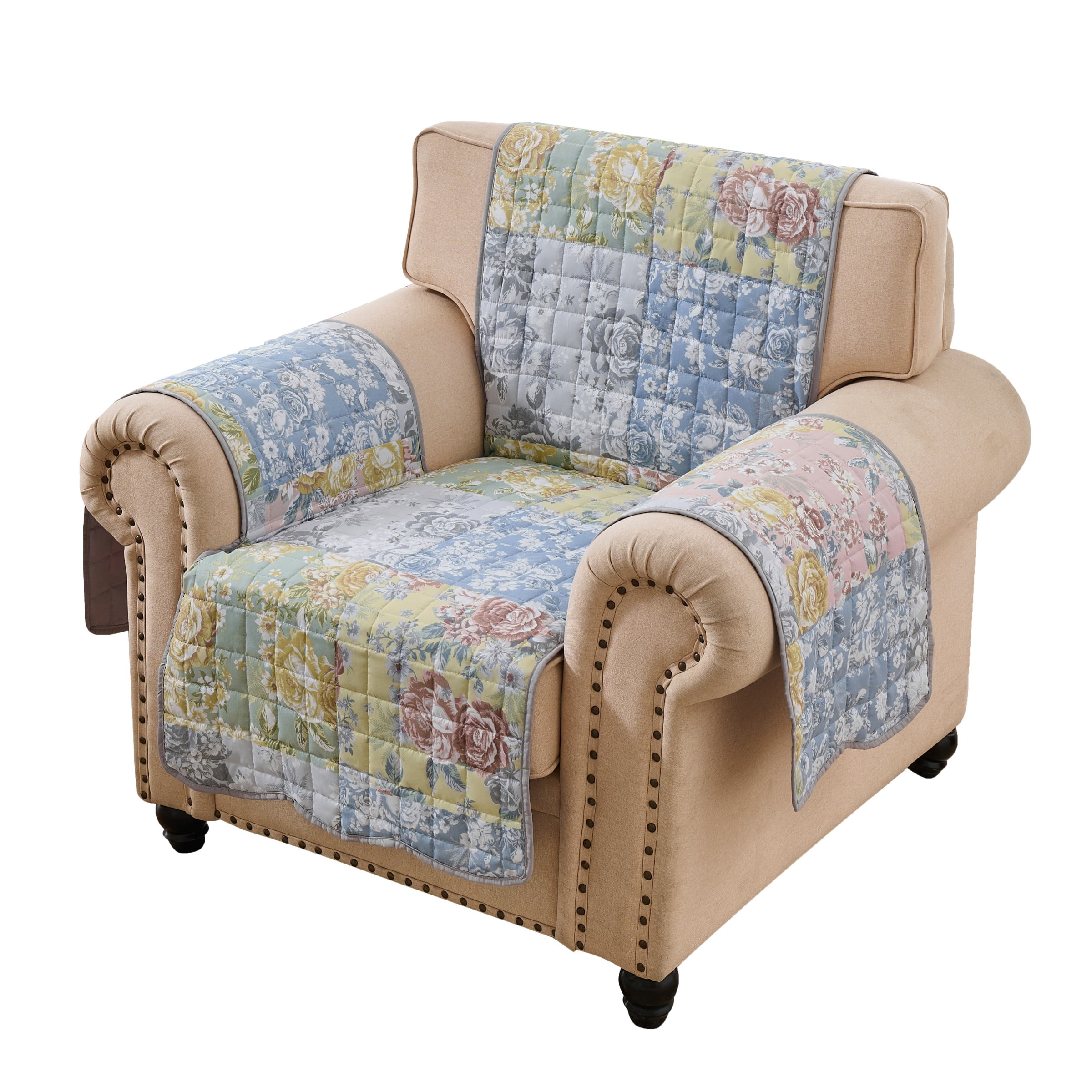Greenland Home Fashions Emma Floral Patchwork Print Reversible Slipcover/Furniture Protector, Armchair