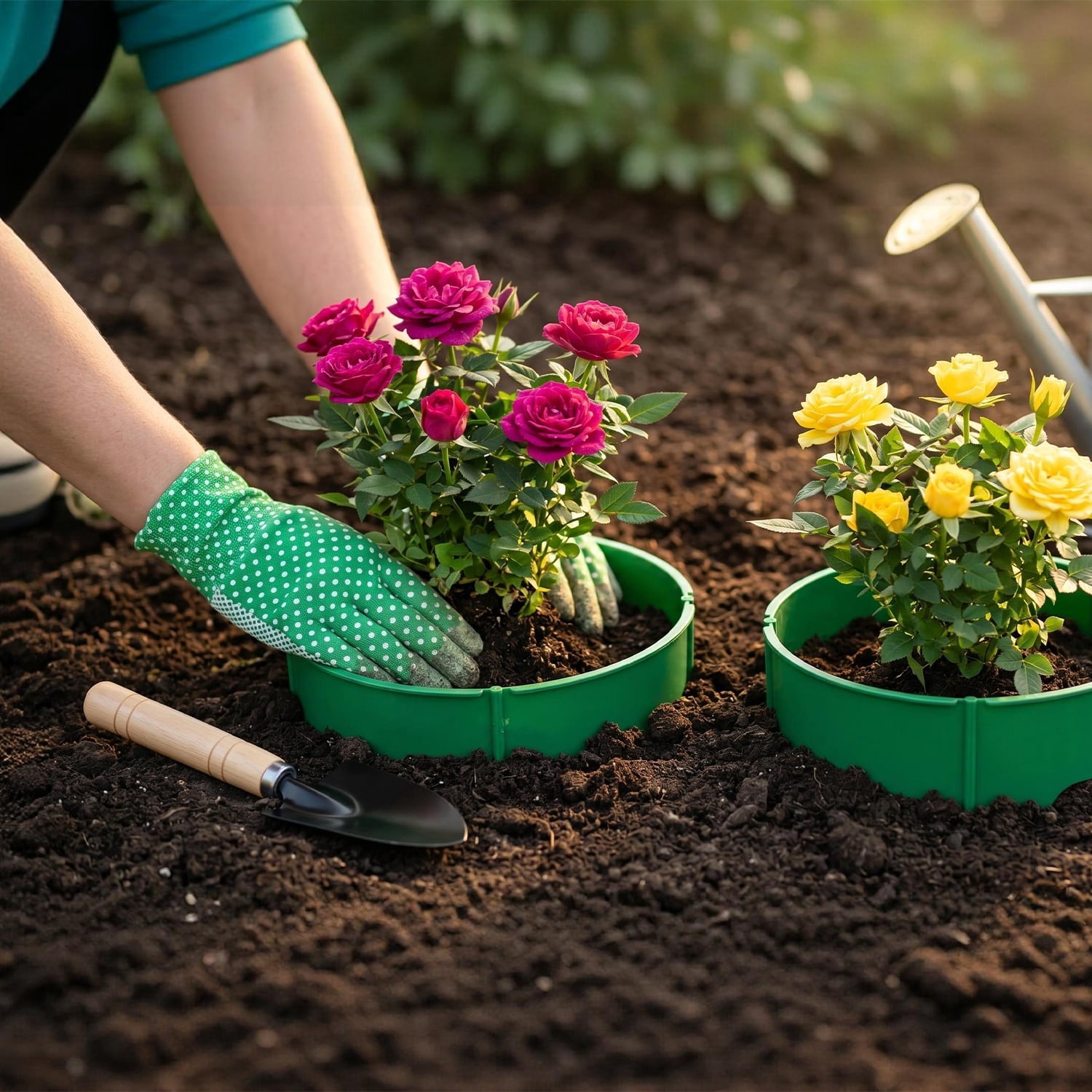 Astoutdoor Adjustable Interlocking Plant Grow Rings, PP Plastic Garden Border with Snap-Together Panels, 7.09 in, Green