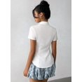 thumbnail image 5 of Women's  Front Shirt Collared V-Neck Ruched Front Short Sleeve Fitted Slim Fit Top for Spring Summer Fall Layering Office Commute Daily Outfits, 5 of 5