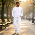 thumbnail image 2 of Delconic Mens Spring Fall Sweatshirt and Jogger Set Casual Athletic Tracksuit Crewneck Pullover and Tapered Sweatpants Outfit White 2XL, 2 of 6