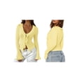 thumbnail image 3 of Women Ruffle Tie Front Cardigan Sweater Long Bell Sleeve Cropped Knit Sweater Top Yellow XL, 3 of 7
