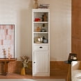 thumbnail image 2 of Bookcase with Cabinet, Storage Bookcase&nbsp;Vintage Bookshelf with 1 Drawer, 2 Fixed Shelves, for Living Room, White MDF, 75 Inch H, Narrow, 2 of 11