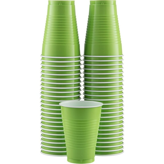 Disposable Plastic Cups, Kiwi Colored Plastic Cups, 12-Ounce Plastic Party Cups, Strong and Sturdy Disposable Cups for Party, Wedding, Christmas, Halloween Party Cup, 50 Pack