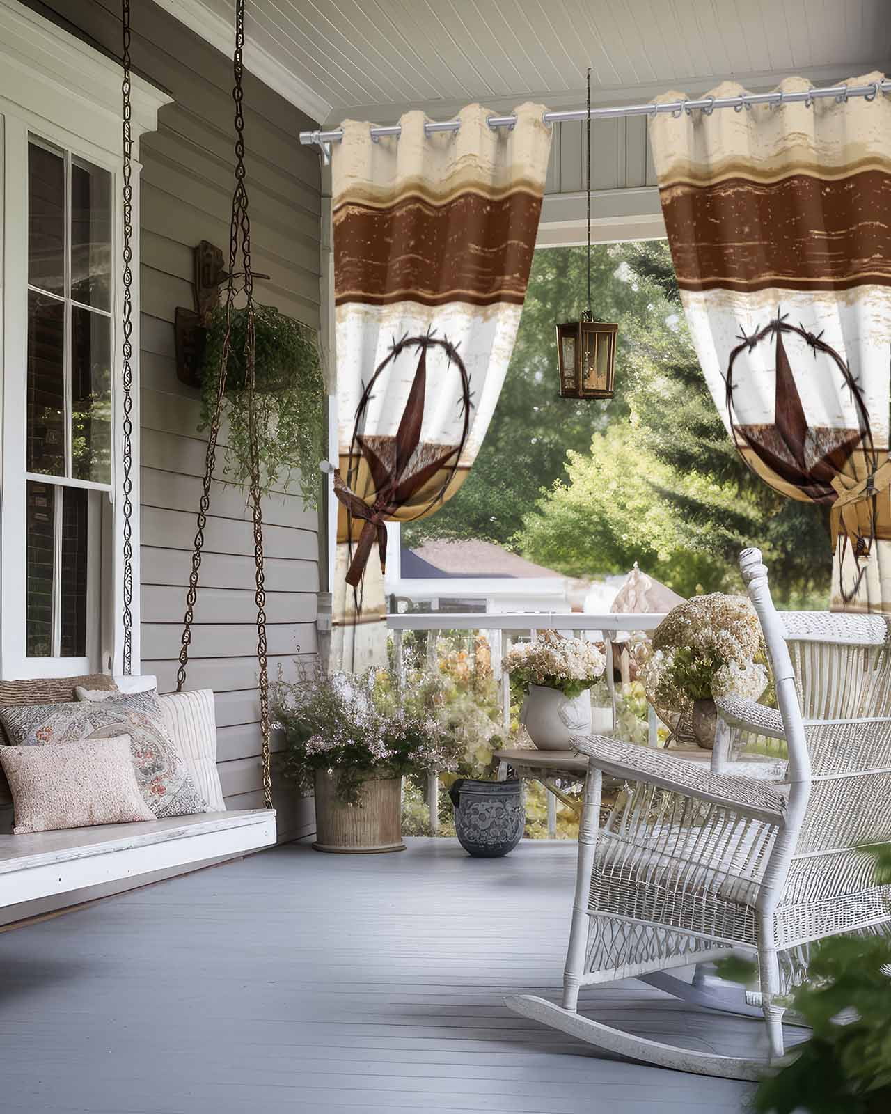 nqOlkjepod Outdoor Curtains for Patio Waterproof, Brown Beige Texas Star Outdoor Privacy Panels Grommet, Vintage Stars Wooden Blackout Outside Curtains for Porch/Cabana/Pergola 54"x108", 2 Panels