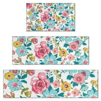 Pioneer Flower Floral Print Pattern Kitchen Rugs Sets Of 3,Kitchen Runner Rugs Non Skid Washable,Decorative Kitchen Floor Mats for Kitchen,Sink,Laundry,17"x30"  17"x47"   17"x59"