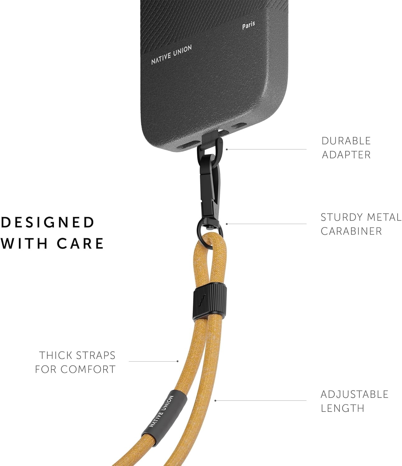 Native Union City Grip – 1 Piece Adjustable & Detachable Wrist Strap Lanyard for Smartphones(Kraft)
