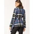 thumbnail image 3 of INSPIRE CHIC Women's Turn Down Collar Asymmetric Hem Plaids Short Open Front Coat, 3 of 6