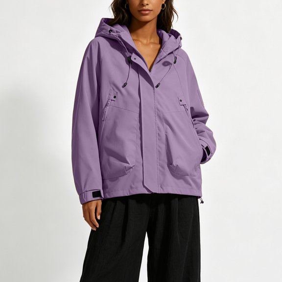 Uaswgudfs Women Windbreaker Waterproof Jacket Long Sleeve Hooded Safari Coat with Multi Pockets for Outdoor Hiking Travel Daily Wear