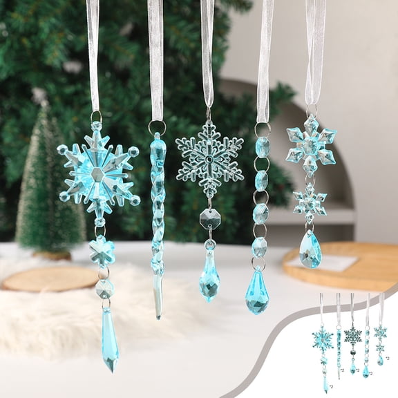 Japceit Hollow Christmas Ice Ornaments, Transparent Icicle Style Hanging Pendants, 10-Piece Reflective Decor for Tree, Window, Display