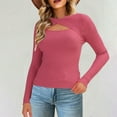 thumbnail image 2 of aidice T Shirts for Women Crewneck Long Sleeve Slim Fitting Tops Crisscross Comfy Keyhole Tee Shirts, 2 of 8