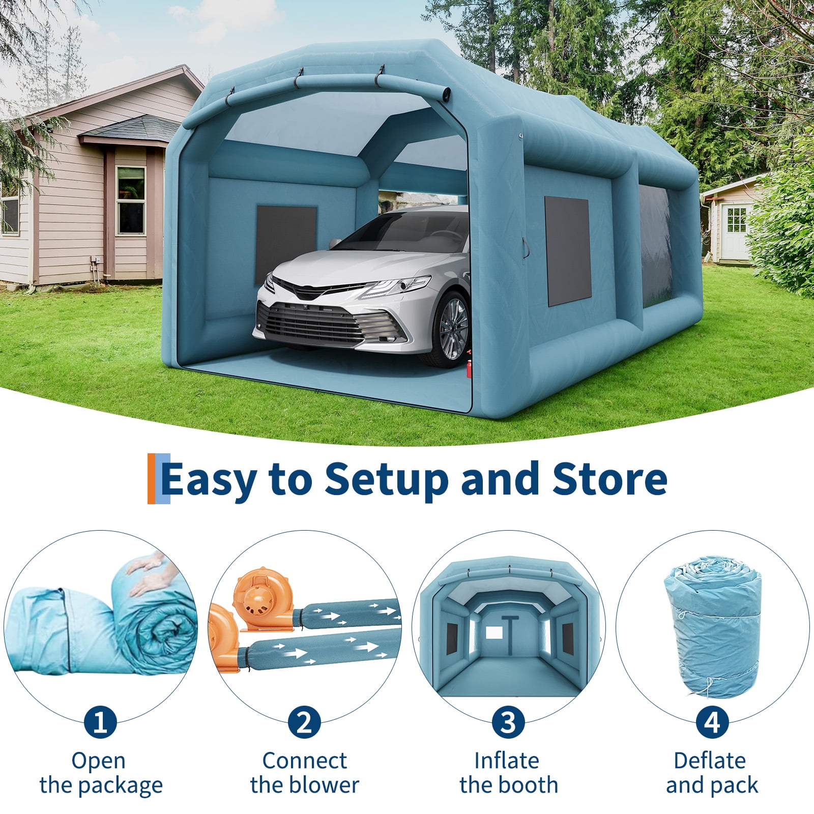 Inflatable Paint Booth 20x11.5x9 FT, Portable Inflatable Spray Booth with 2 Powerful Blowers and Air Filter System, Car Paint Tent for Motorcycle, Bicycle, Auto Part Painting