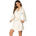 thumbnail image 4 of Women Satin Robe Ruffle Hem Kimono Short Robes V-Neck Pure Color Bridesmaid Wedding Party Bathrobe Dressing Gown, 4 of 9