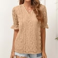 thumbnail image 2 of Women's Lace Floral Short Sleeves Tops V Neck Solid Summer Casual Comfy T Shirts Elegant Fashion Tuncis Blouses Pullover, 2 of 4