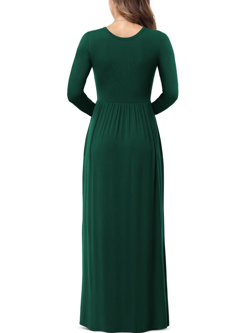 plain dark green dress Women's Long Sleeve Loose Maxi Dresses Casual Long Dresses with Pockets,US Size,Long Sleeve green,L #Vacationmeplease