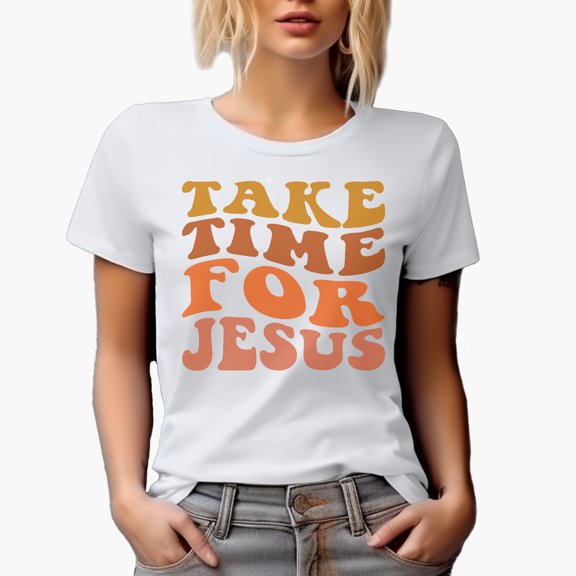 Take Time for Jesus, Quote About Spending Time with God, Groovy Retro Wavy Text Merch Gift, White T-Shirt, Small