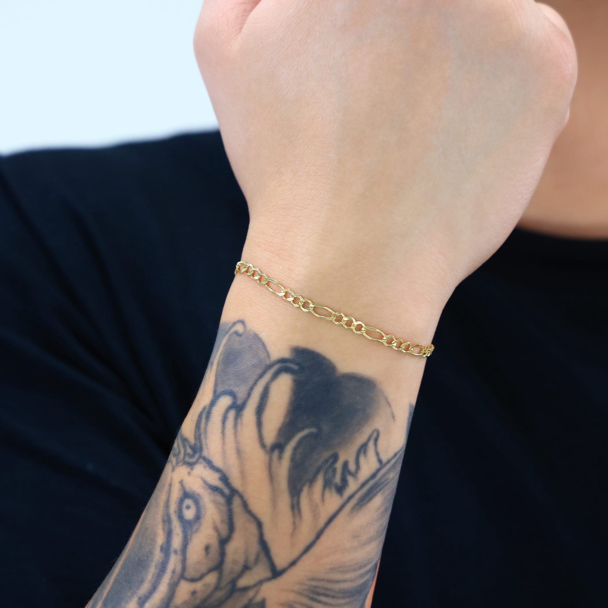 Nuragold 10k Real Yellow Gold Solid Figaro Link 3.5mm Chain Bracelet (7"-9") Italian Jewelry for Men & Women
