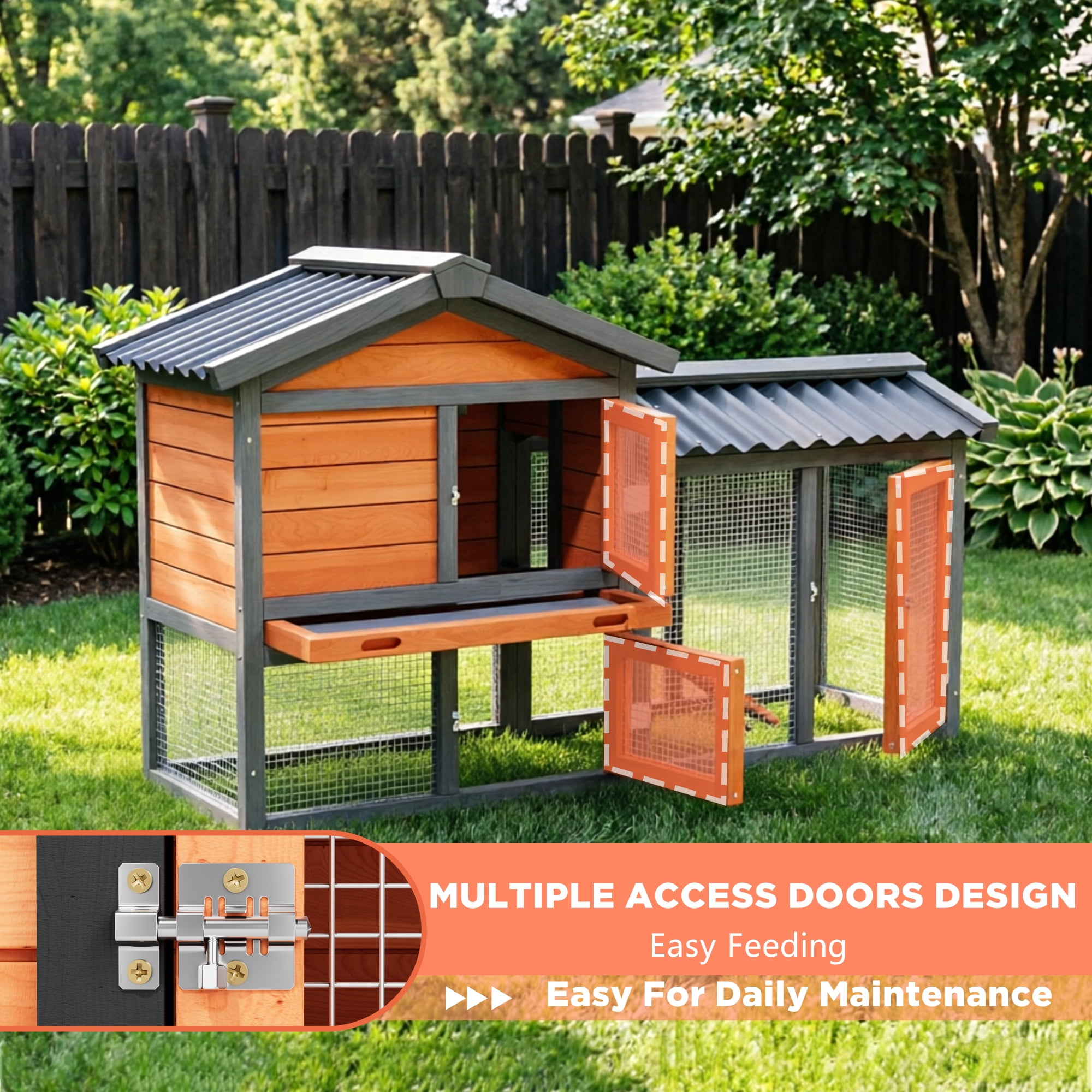 Outdoor 2 Story Quail Cage for 6 Quail with Weatherproof Brooder Box, Indoor Hutch for Guinea pig with Tray, Orange