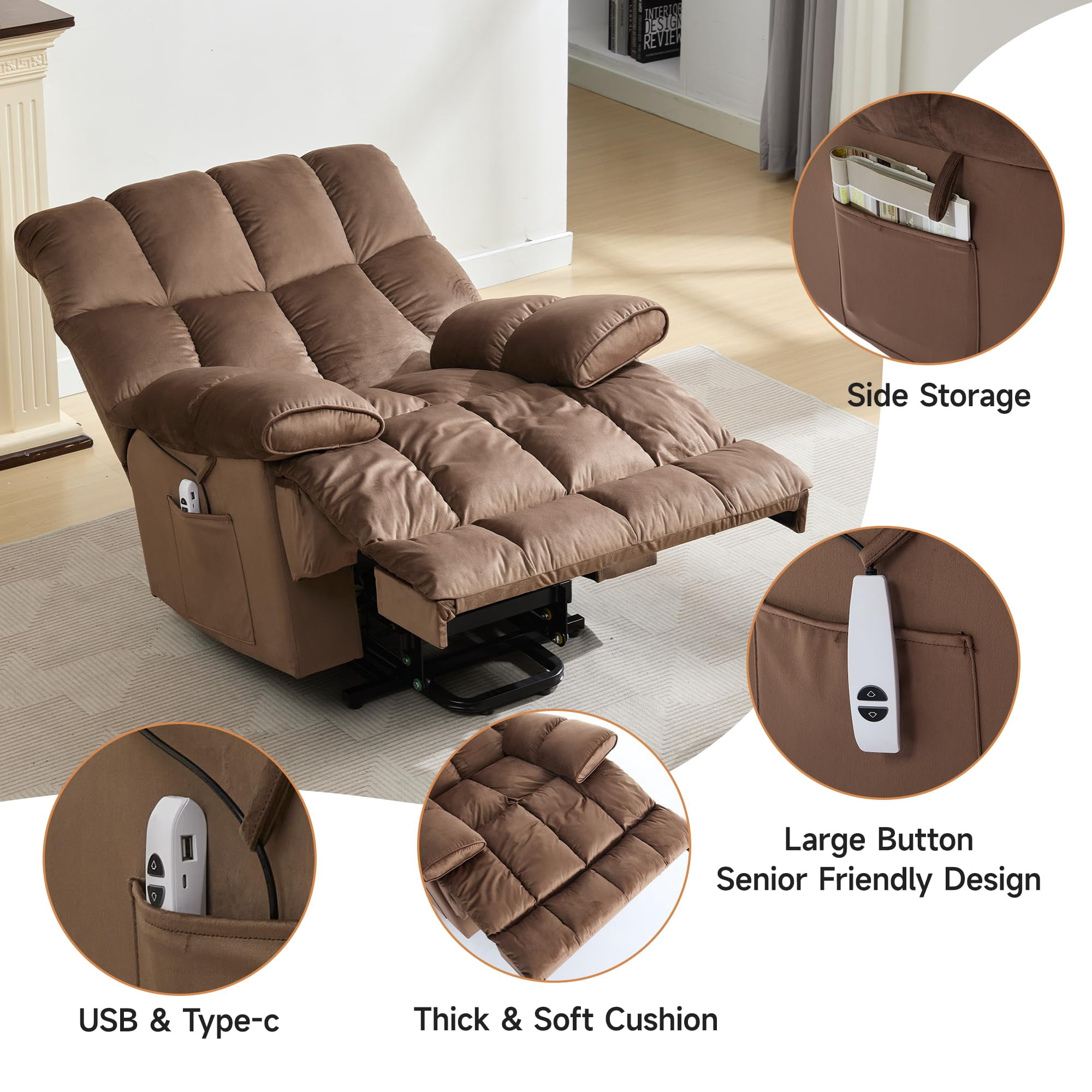 Electric Power Lift Recliner Chair with Massage & Heat, Easy Stand-Up Sofa for Elderly, Living Room & Bedroom Comfort Seating