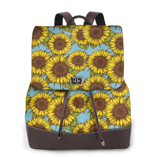 Easygdp Sunflowers Mochila de Cuero para Mujeres, Bolso de Hombro, Bolsos de Mano de Moda para Trabajo y Viajes