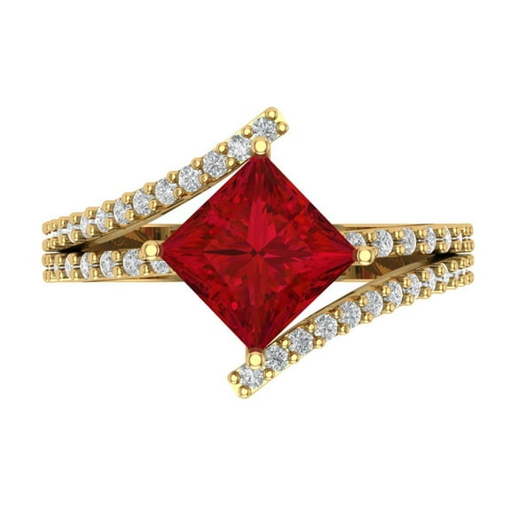 Solitaire with Accents Engagement Ring for Women - 2.3075ct Simulated Ruby in 18K Yellow Gold Promise Ring