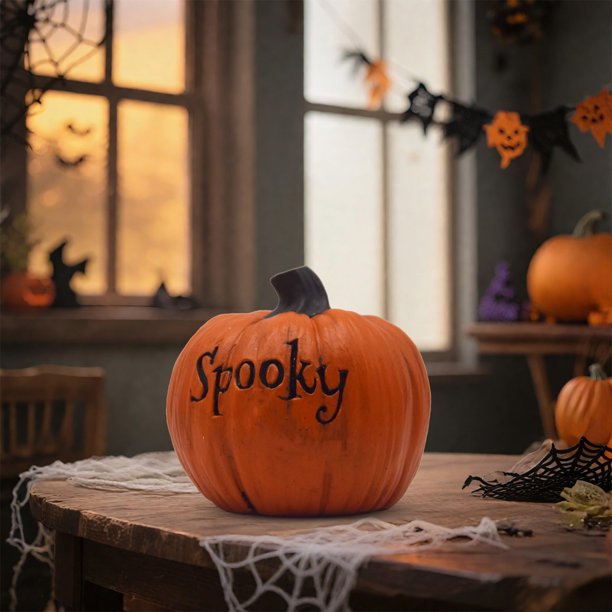 Hogar y cocina, Decoración del hogar, Adornos, Adorno de calabaza de resina para Halloween, Decoración de escritorio para jardín, Decoración de ambiente de terror para el hogar embrujado, Figura de re