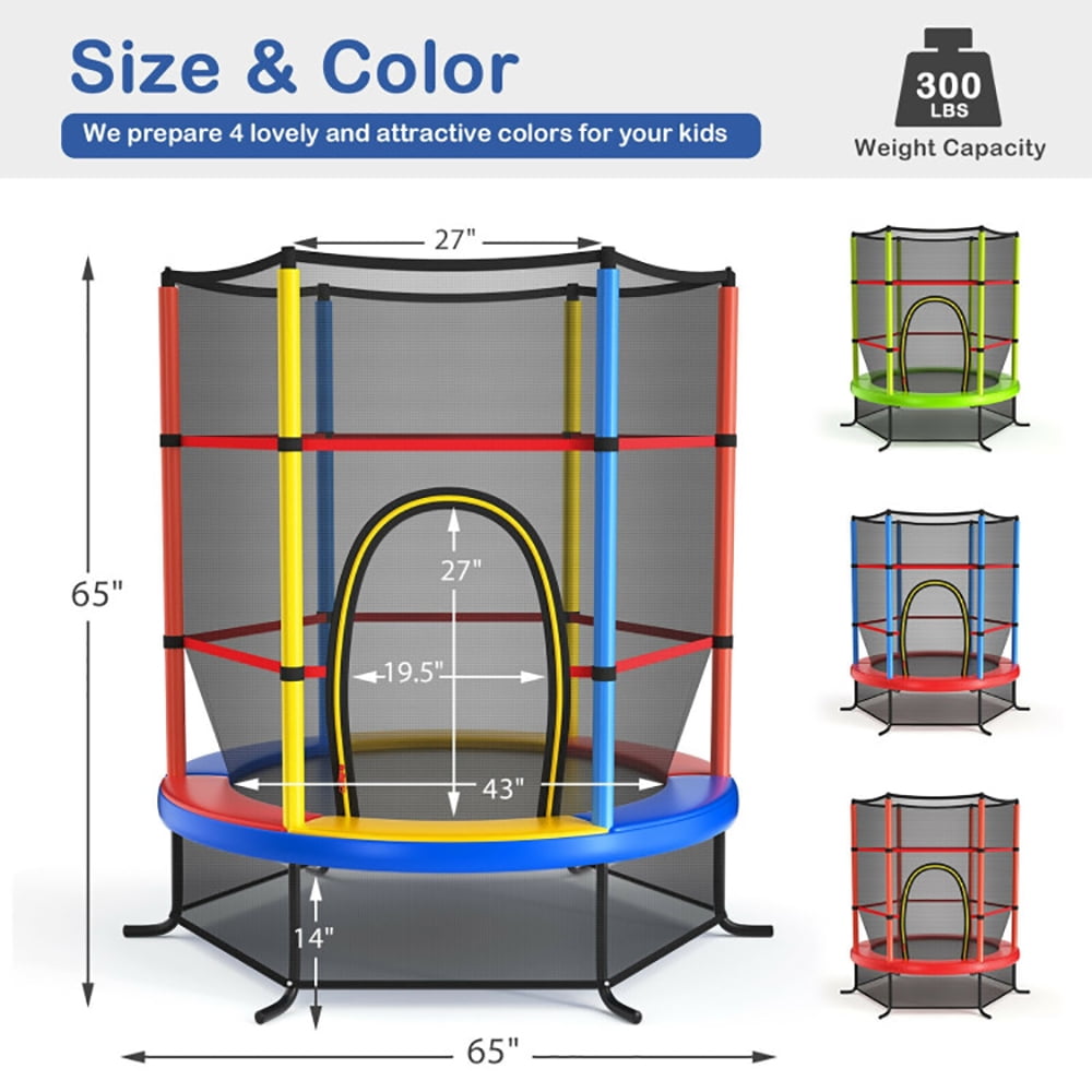Topcobe 55 Inch Kids Recreational Trampoline Bouncing Jumping Mat with Enclosure Net, Recreational Trampolines for Kids, Large Trampoline for Outdoor Backyards-Yellow