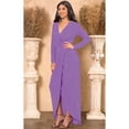 thumbnail image 2 of KOH KOH Long Sleeve Full Floor Length V-Neck Sexy Wrap Empire Waist Formal Dressy Winter Fall Cocktail Wedding Guest Party Tall Gown Maxi Dress For Women Lavender Purple XXX-Large US 22-24 NT292, 2 of 3