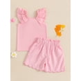 thumbnail image 6 of BemeyourBBs Toddler Baby Girl Summer Clothes Cute Infant Baby Girl 2 Pieces Outfit Sleeveless Ruffled Vest Tank Tops Bow Decor Plaid Print Shorts Set, 6 of 9
