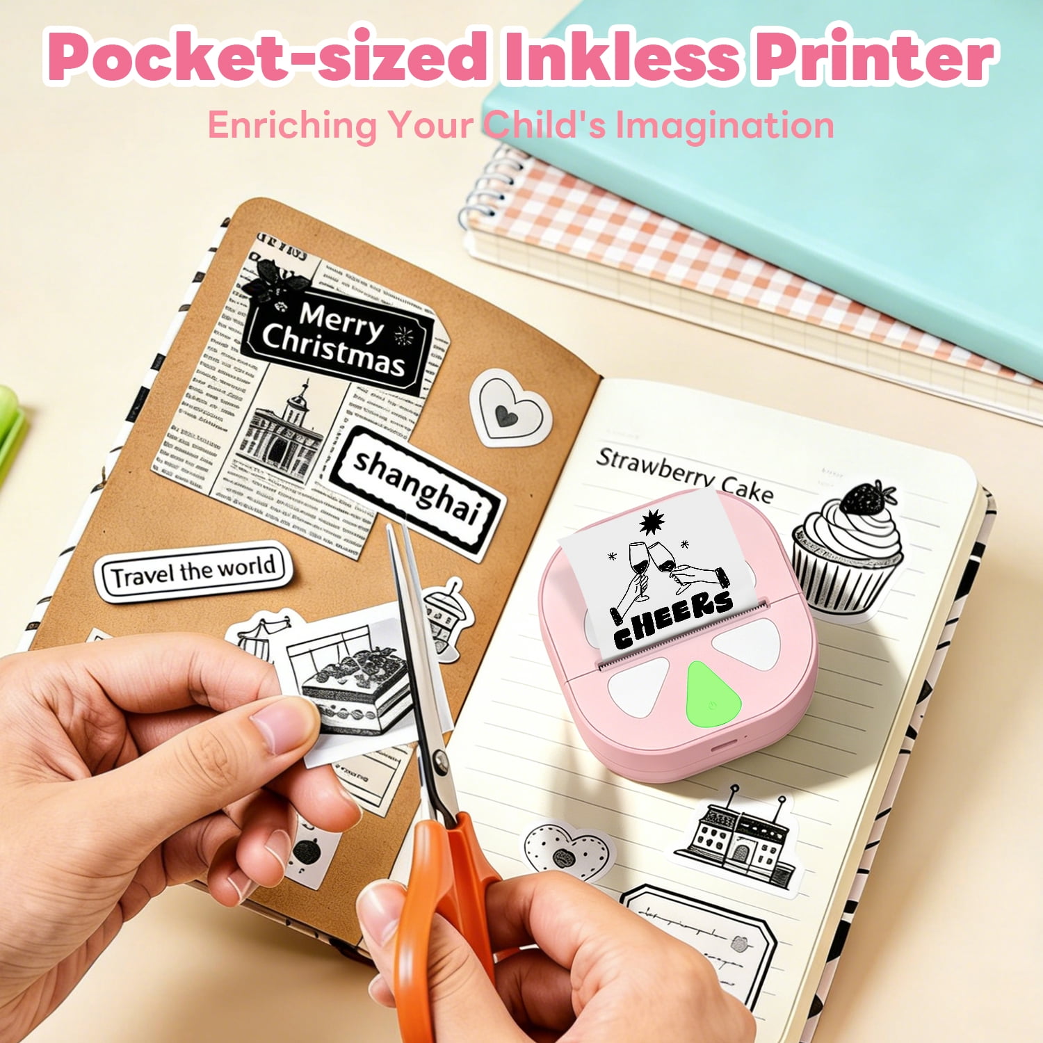 HKHKPI  Sticker Printer, Mini Printer Portable Pocket Print Pods, Bluetooth Inkless Thermal Sticker Maker for Kids Student Study Note, Journal, DIY, Gift