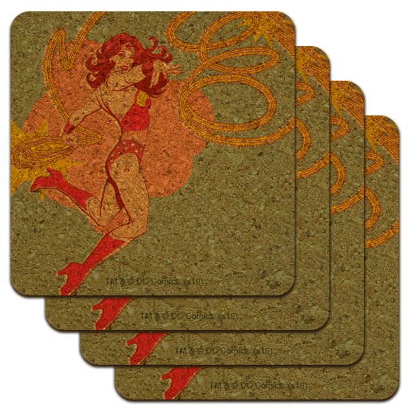 Wonder Woman Golden Lasso Low Profile Novelty Cork Coaster Set
