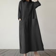 thumbnail image 2 of Women Cotton Linen Maxi Dress 3/4 Sleeve Crewneck Slit Shift Dresses Plus Size Casual Fall Trendy Oversized Tshirt Dress, 2 of 7