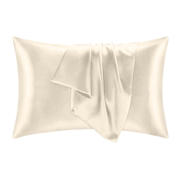 Silk Pillowcase Set, 2 Pack Cooling Ice Silk Faux Satin Pillow Covers , Breathable Solid Color Washable Bedding Accessories Standard Size, Beige