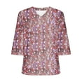 thumbnail image 4 of AOOCHASLIY Clothes Trendy Women Tops Summer V Neck Women Long Sleeve Casual Tops Regular Printed Blouse, 4 of 5