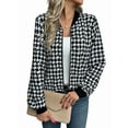 thumbnail image 2 of Womens Houndstooth Zip Up Jacket Casual Wool Coats Fashion Fall Outfits for Women Black XL, 2 of 9