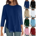thumbnail image 2 of gakvbuo Summer Tunic Top for Womens 3/4 Sleeve Blouse Shirt Fashionable Women's Solid Color Casual Pullover Round Neck 3/4 Sleeve Top, 2 of 7