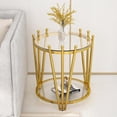 thumbnail image 4 of Holaki Glass Coffee Table Set of 3, Clear Tempered Glass Round End Table Living Room Table Set 3 Piece, Stainless Steel Crown Design Center Cocktail Table for Apartment Office, 4 of 7