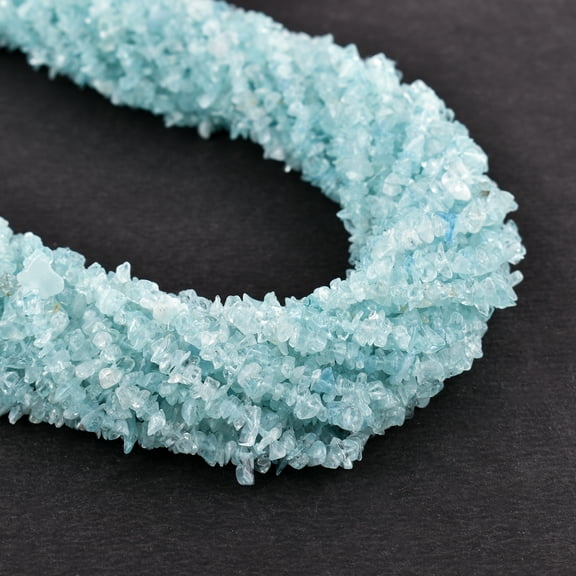 QNAVIC Natural Aquamarine Gemstone Beads Nugget Chips Drilled Stone Chakra Healing Crystals DIY Jewelry Making Wholesale Bulk Loose Supply Strand 33 inch (1 Strand)