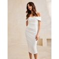 thumbnail image 4 of Elegant White Off-The-Shoulder Cinched Waist Fitted Midi Dress For Women Party Occasion, 4 of 6