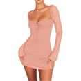 thumbnail image 1 of SAYOO Vestido de Manga Larga para Mujer con Tirantes Ajustables, Ropa de Verano de Malla Transparente de Color Sólido SAYOO casual, 1 of 5