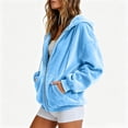 thumbnail image 6 of Domzest Womens Velour Zip Up Hoodies Oversized Full Zipper Long Sleeve Sweatshirts Fall Winter Casual Comfy Track Jackets with Pokets Sky Blue L, 6 of 6