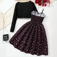 thumbnail image 3 of Letdown Girls Dress 2 Piece Outfit Cherry Print Strap Dresses with Black Long Sleeve Cropped Smock Top Cute Casual Party Wear (Black,10-11 Years), 3 of 9