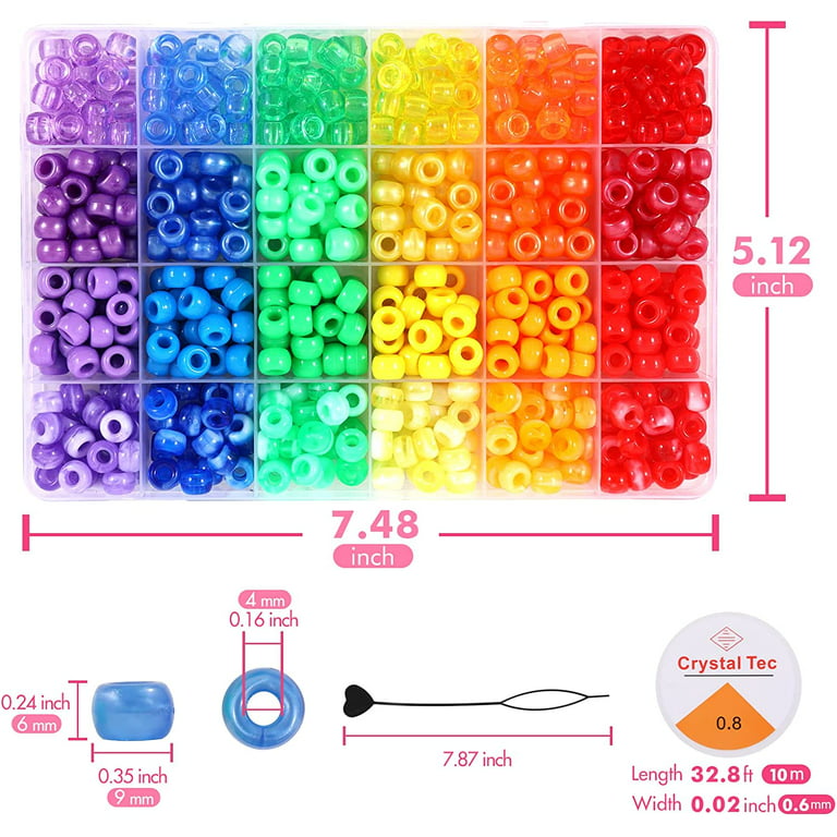  24 Color Pony Beads for Jewelry Making, Hair Beads for